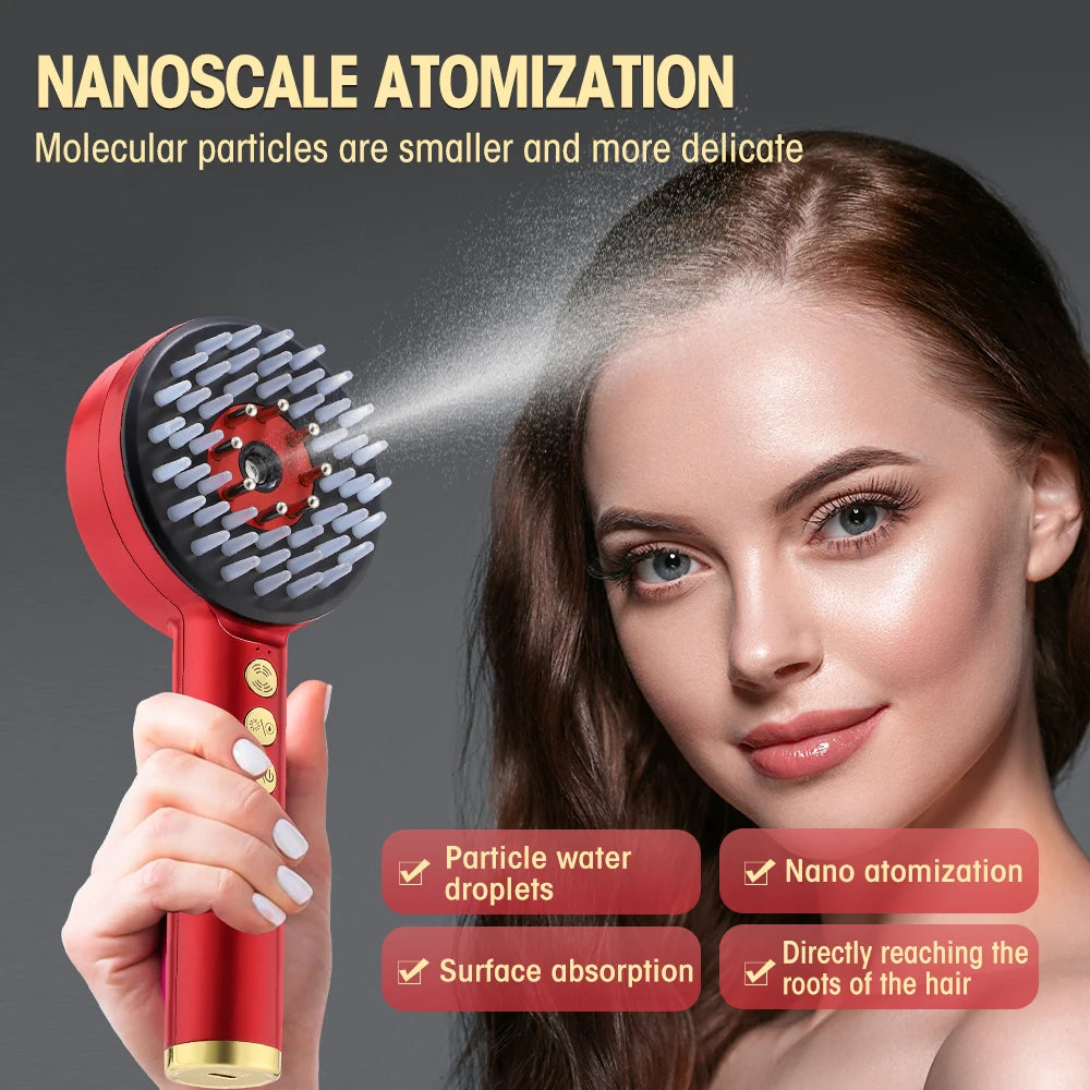 50ml Batana Hair Growth Oil And EMS Massage Comb Nano Spray Scalp Liquid Applicator LED Therapy Vibration Head Massager Brush