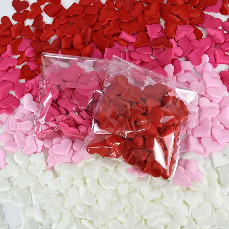 100/200 pcs Artificial Love Heart Petals – Satin & Sponge Confetti for Valentine’s Day, Wedding, Party, Table and Bed Decorations