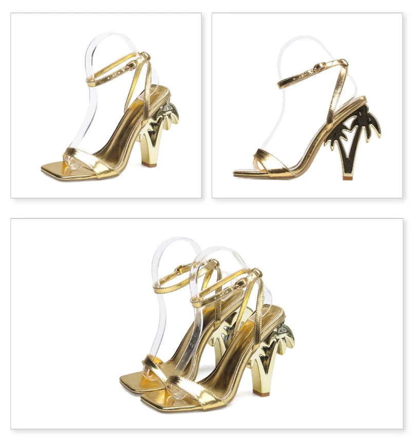 Women's Green Patent Leather Ankle Strap Heels – Square Toe Fretwork Sandals | Party & Fashion Shoes"
