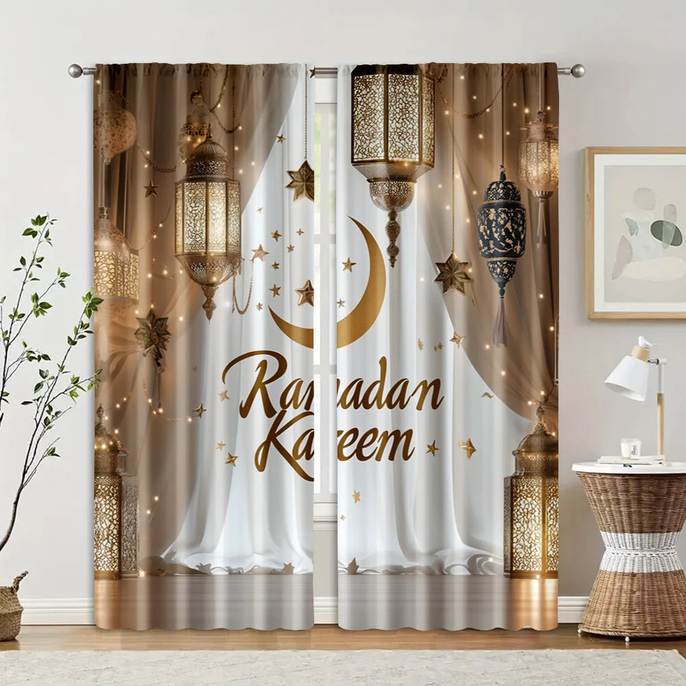 2-Piece Ramadan Moon Curtain Panels – Woven Polyester Window Curtains for Home & Office (Rod Not Included)