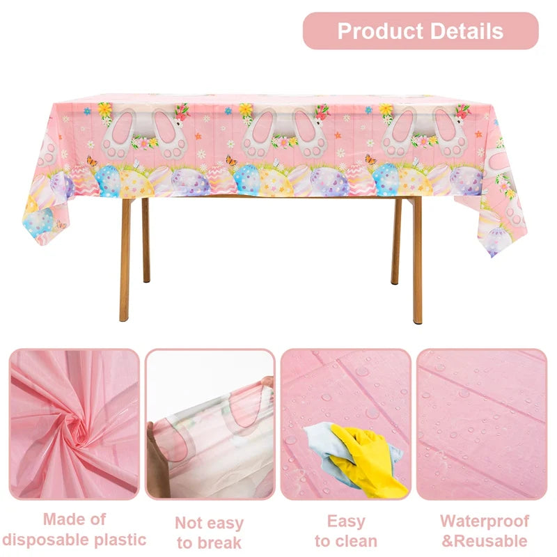 Easter Bunny Tablecloth Happy Easter Decoration For Home 2025 Easter Rabbit Eggs Easter Spring Themed Party Supplies Decoration