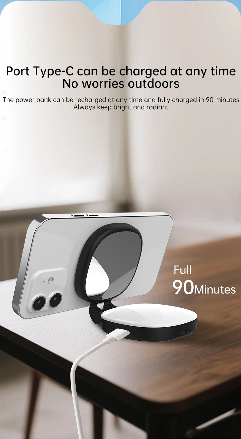 Magnetic Selfie Mirror Fill Light for Mobile Phones – Dual-Color Adjustable Reversible Stand