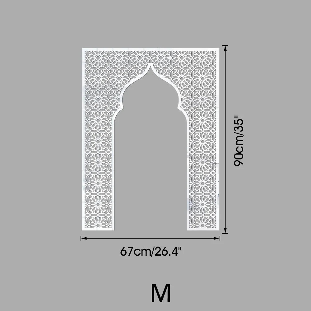 Islamic Arch Mirror Wall Sticker – Gold Acrylic 3D Mosque Frame Decal with Geometric Pattern for Ramadan & Eid Decor