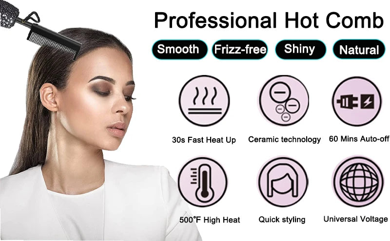 Electric Hot Comb Hair Straightener with Rhinestone Design and LCD Display