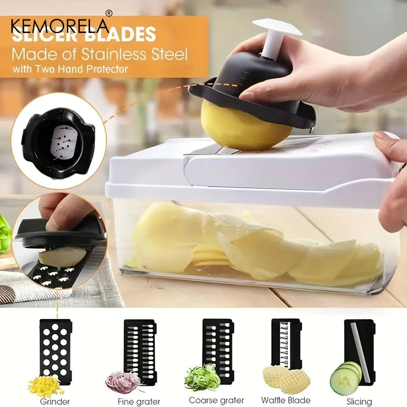KEMORELA 15-in-1 and 22-in-1 Manual Vegetable Chopper, Dicer, Slicer and Grater with Collection Container