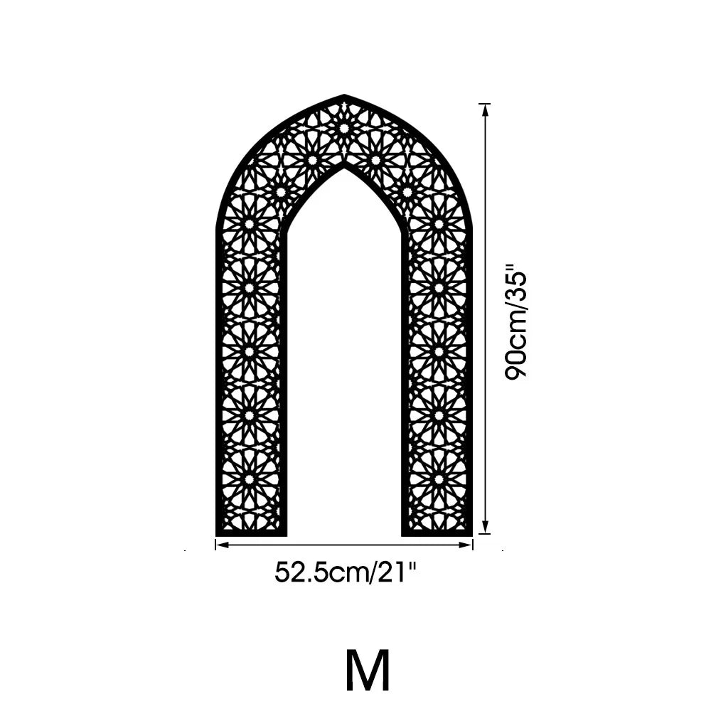 Islamic Arch Mirror Wall Sticker – Gold Acrylic 3D Mosque Frame Decal with Geometric Pattern for Ramadan & Eid Decor