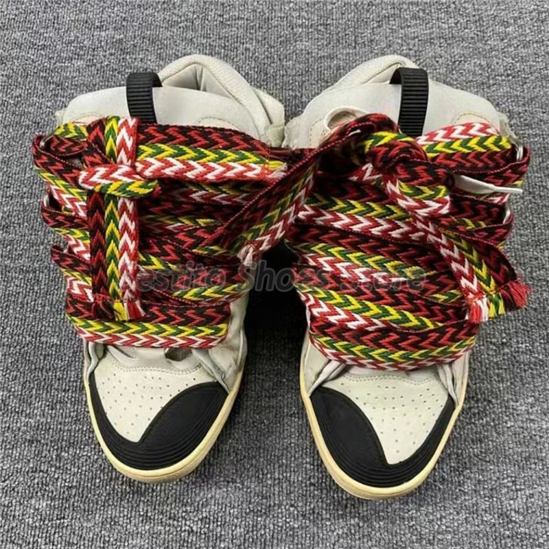 Thick Sole Casual Sneakers – Mixed Color Lace-Up Skateboard Shoes, Round Toe Breathable Outdoor Fashion Shoes