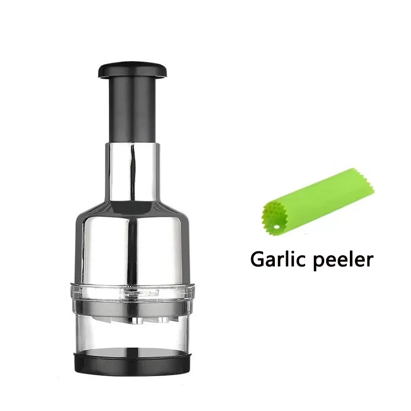 Manual Garlic Press & Onion Chopper – Hand Press Garlic Crusher, Fruit & Vegetable Mini Chopper, Kitchen Prep Tool