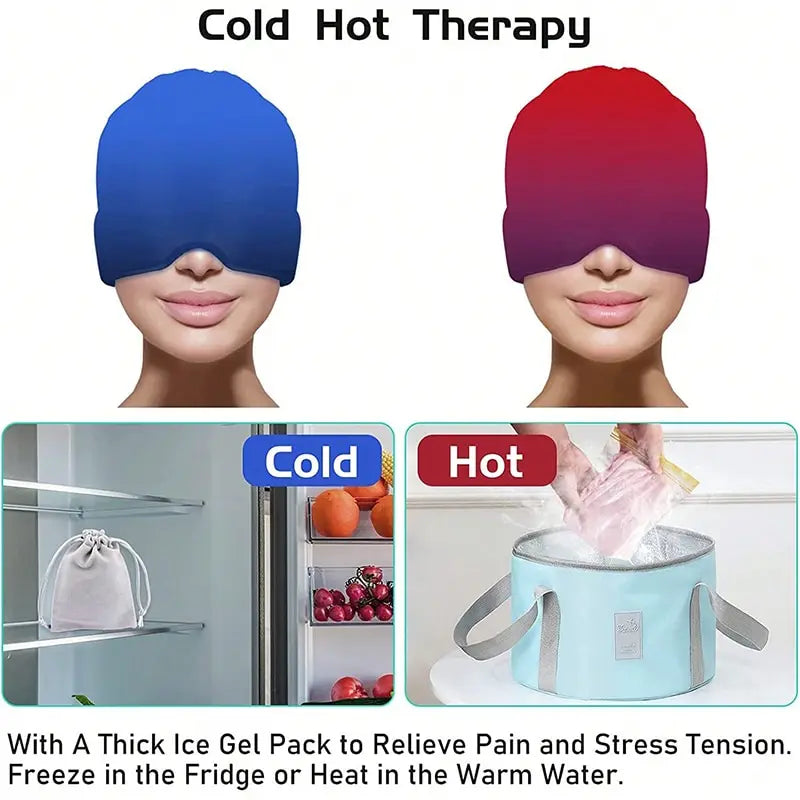 Reusable Gel Ice Therapy Cap, Cooling Head Wrap and Eye Mask for Headaches & Migraines