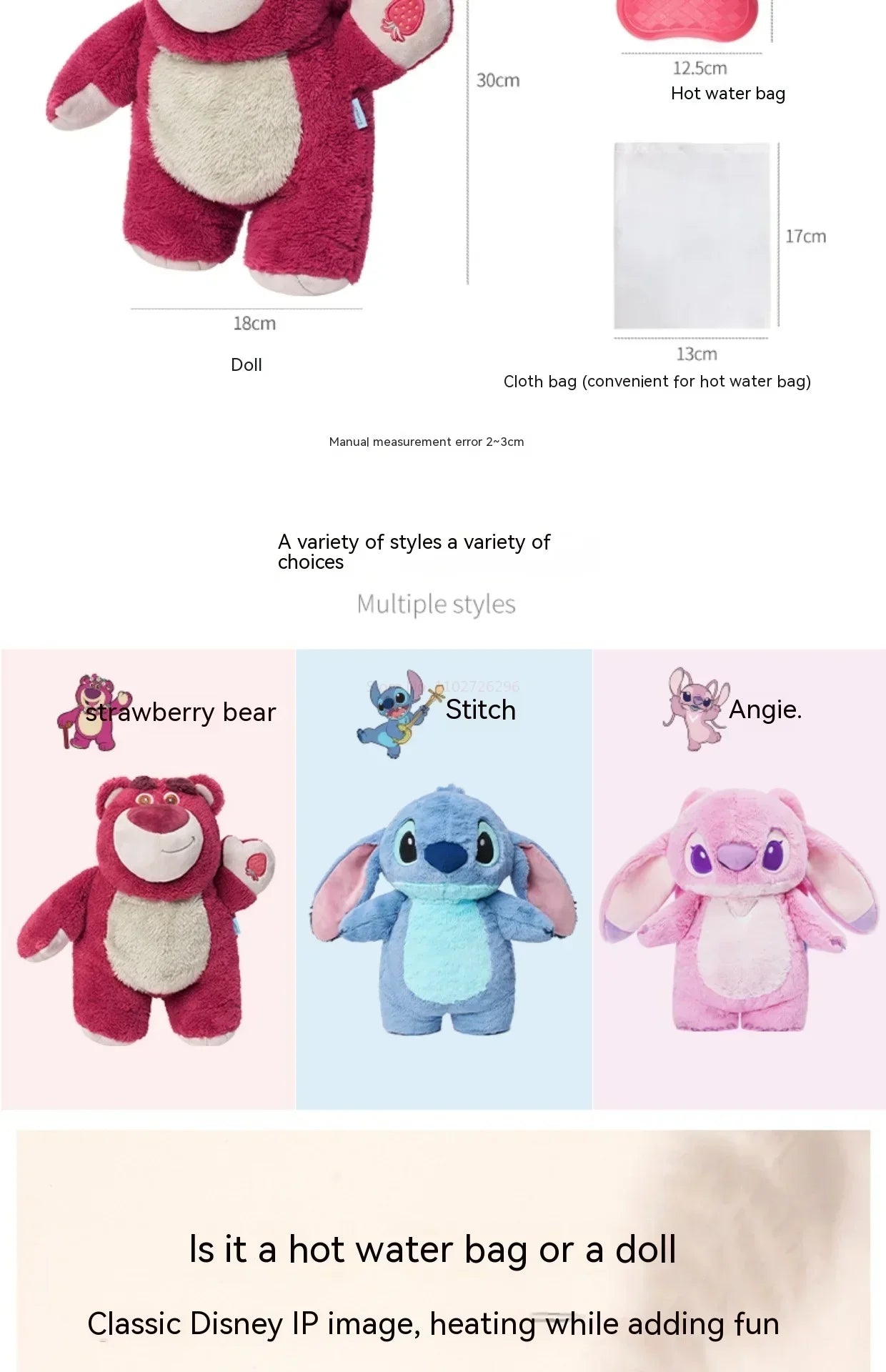 Large Plush Hot Water Bottle Cover – Kawaii Cartoon Character Design