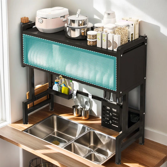 3-Tier Over-the-Sink Dish Drying Rack with Cover – Large Steel Kitchen Organizer with Utensil Holder, Cup Rack, and Cabinet Storage