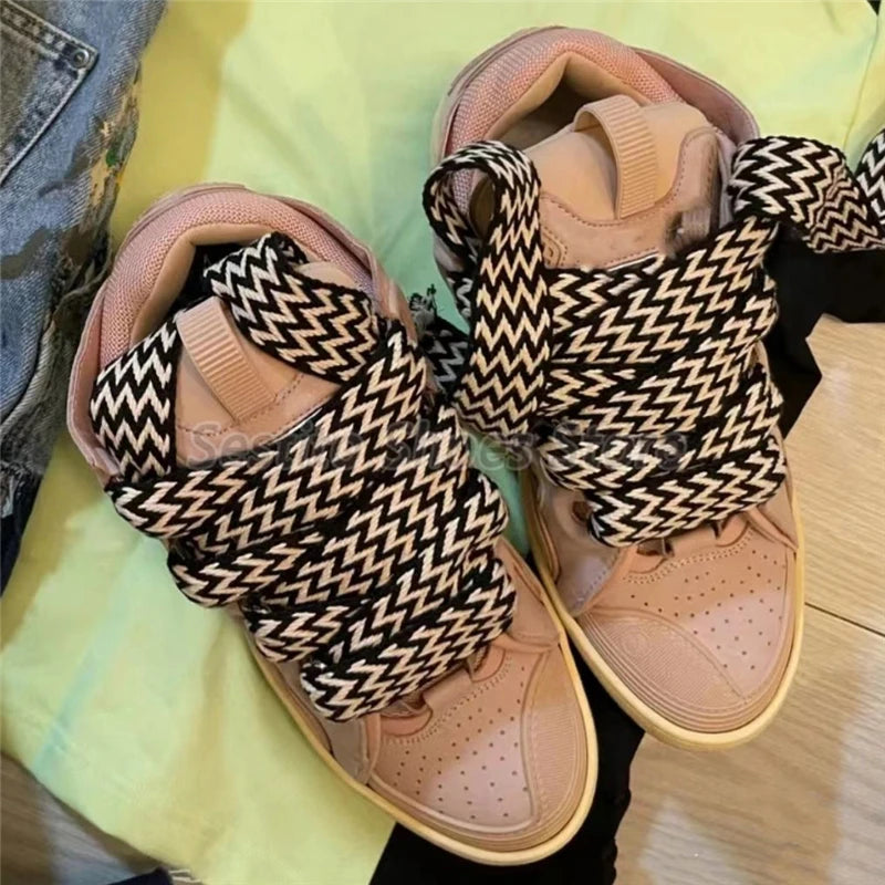 Thick Sole Casual Sneakers – Mixed Color Lace-Up Skateboard Shoes, Round Toe Breathable Outdoor Fashion Shoes