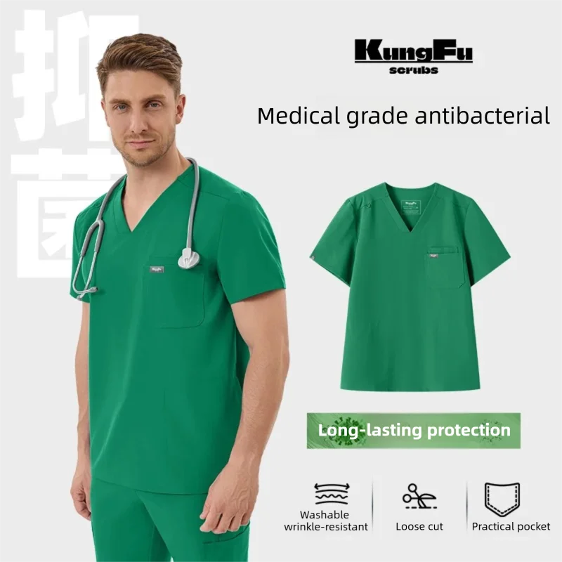 Men's Fluid-Resistant Medical Scrubs Set — Soft Breathable 2-Piece Healthcare Uniform