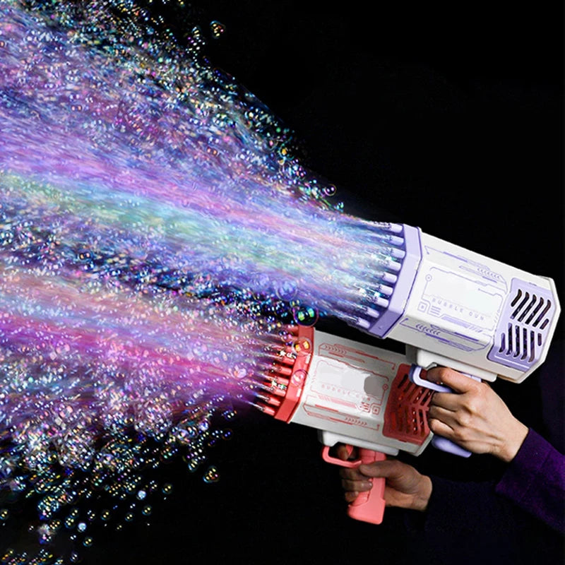 Automatic 69-Hole Bubble Gun Machine with Lights – Soap Bubble Blower Toy for Kids