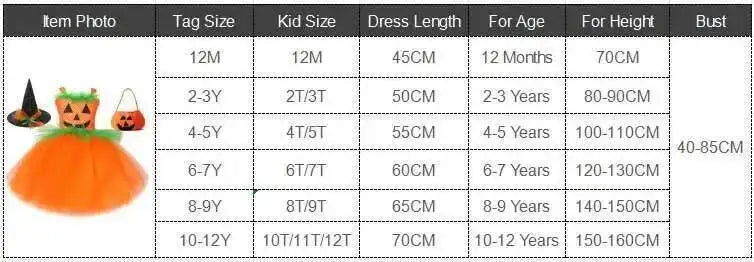 Girls Pumpkin Witch Costume – Halloween Fancy Dress Outfit with Tutu for Kids, Carnival & Party Wear