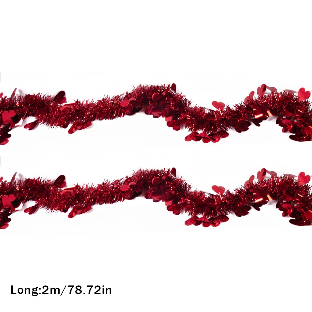 2M Red Heart Tinsel Garland – Metallic Twist Streamer for Valentine’s Day, Weddings, and Party Decorations