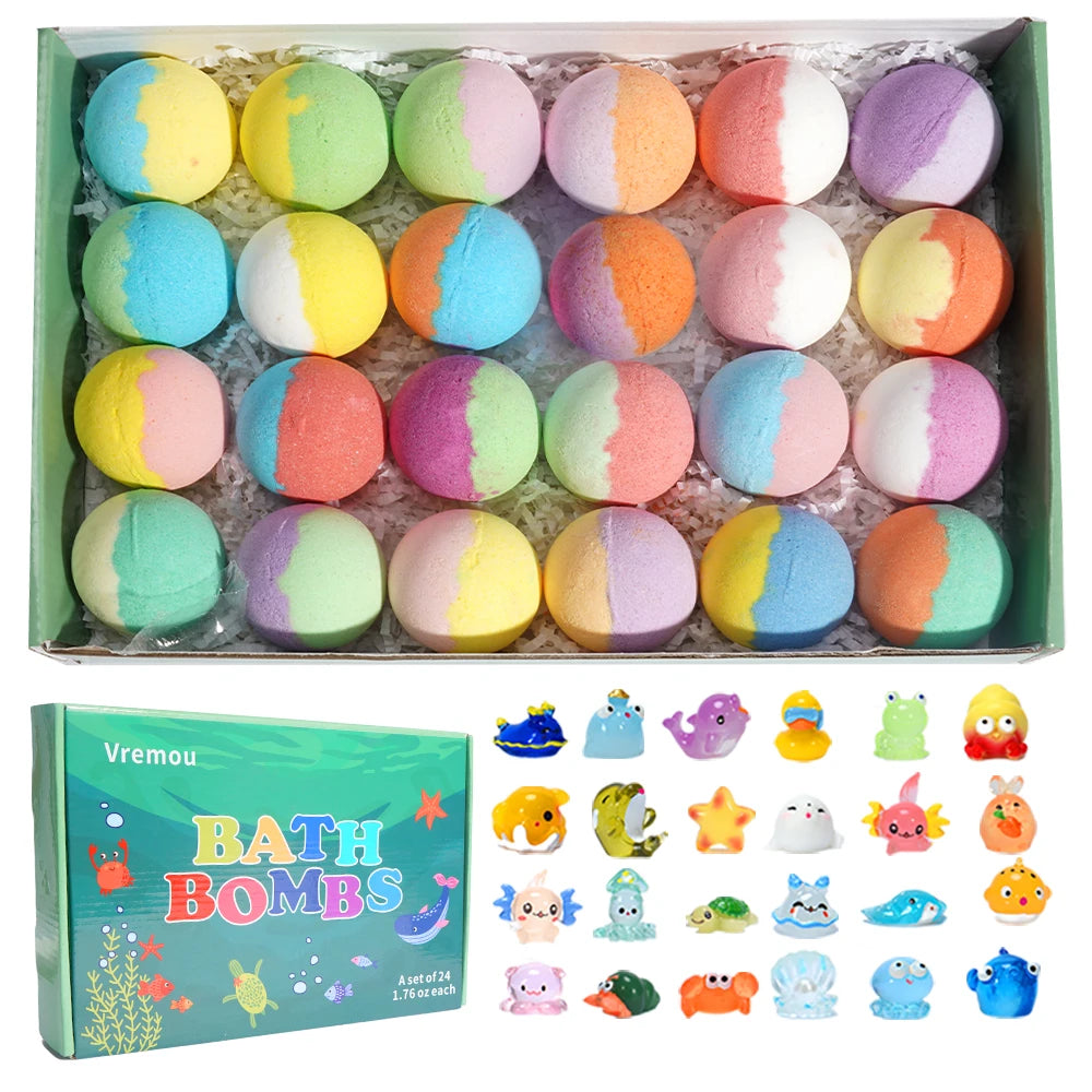 Kids Bath Bombs with Surprise Toys Inside – 24 Pack Bath Bomb Gift Set, Natural & Organic Bubble Bath Fizzies for Girls and Boys