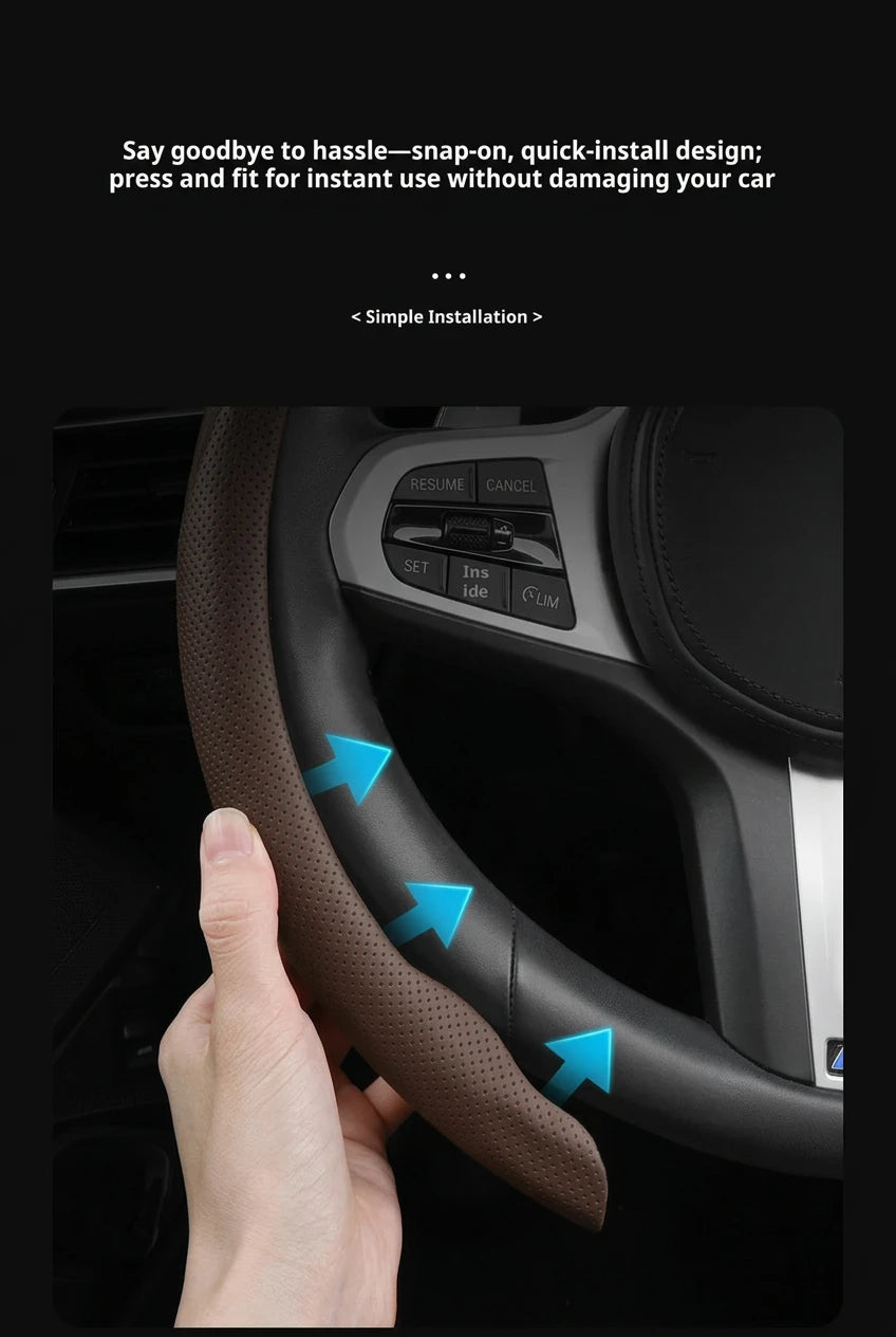 Textured Faux Leather Car Steering Wheel Cover, 38 cm