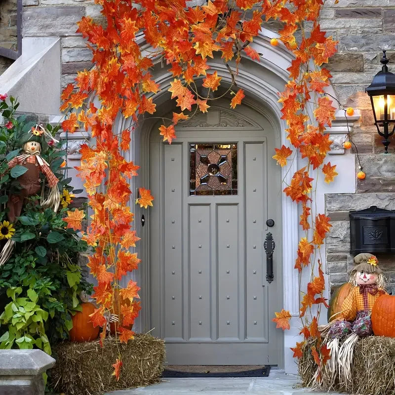 Artificial Autumn Maple Leaf Garland Hanging Vines for Fall, Thanksgiving and Halloween Mantel, Stair Railing and Party Decorations