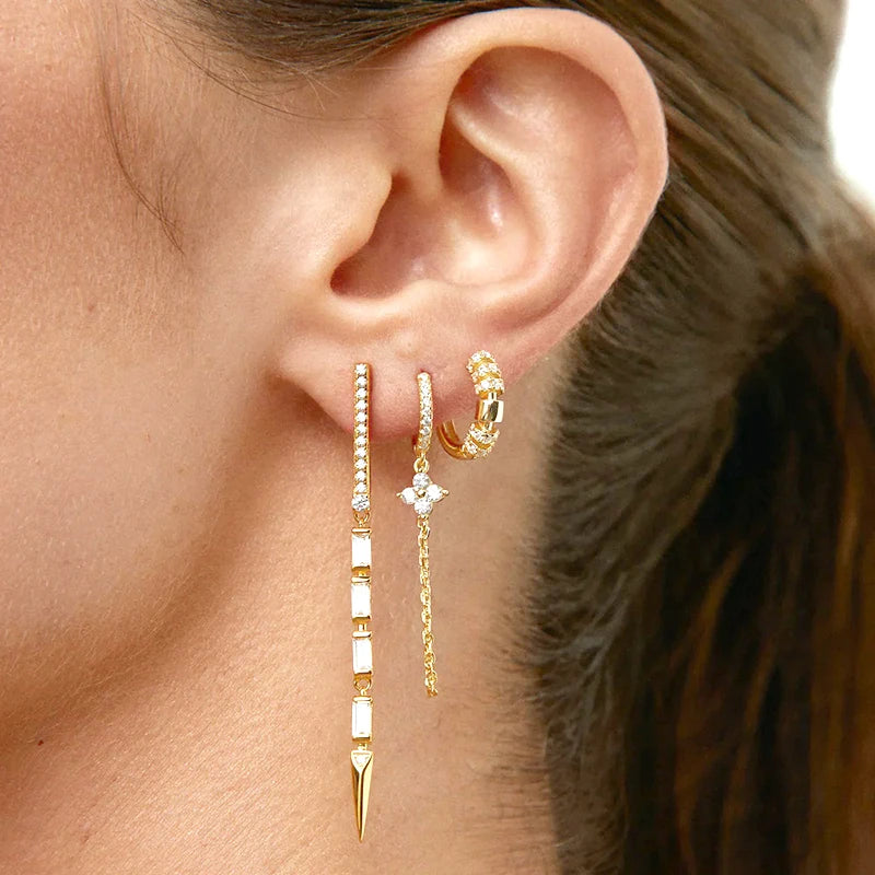 925 Sterling Silver Multi-Turn Hoop Earrings with White Zircon, Fashion Punk Jewelry for Women
