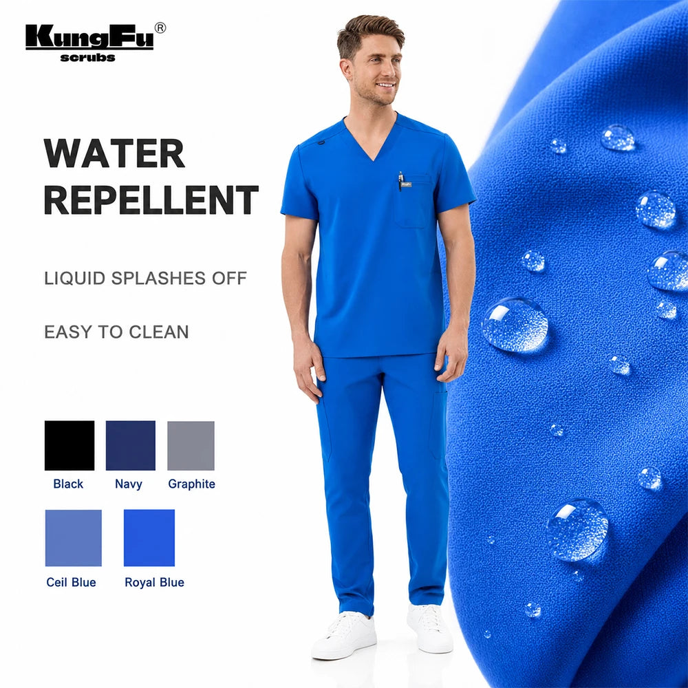 Men's Medical Scrubs Set – Short Sleeve V-Neck Top & Pants