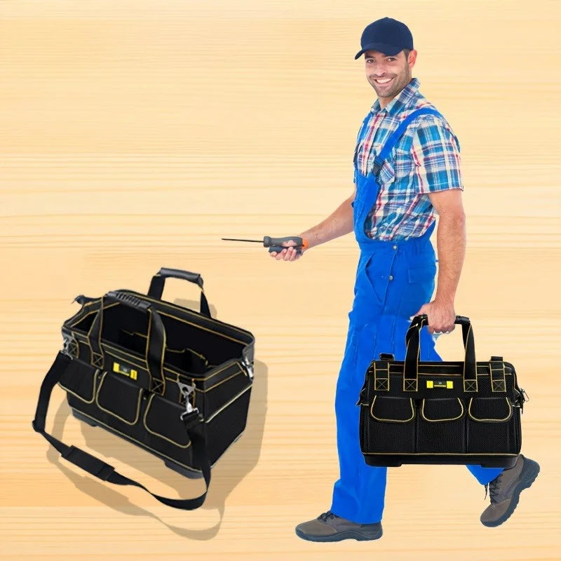 Heavy-Duty Tool Bag with Wide Mouth Opening, Compact Tool Organizer with Soft Handle, Zippered Electrician Storage Bag