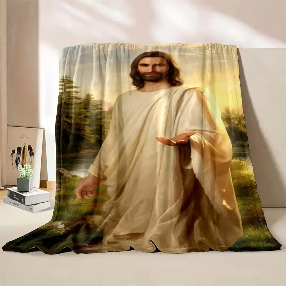 1PC God Jesus Believer Pray Virgin Mary Printed Blanket Soft and Comfortable Home Travel Blanket Adult and Child Warm Blanket Catholic