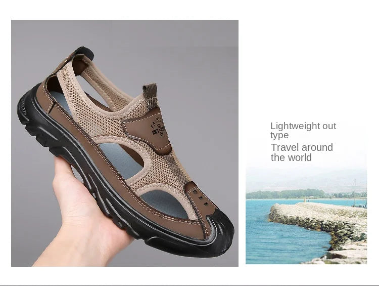 Summer Breathable Men's Bag Head Sandals Hollow Mesh Hole Shoes Outdoor Non-slip Lightweight Sports Leisure Beach Shoes