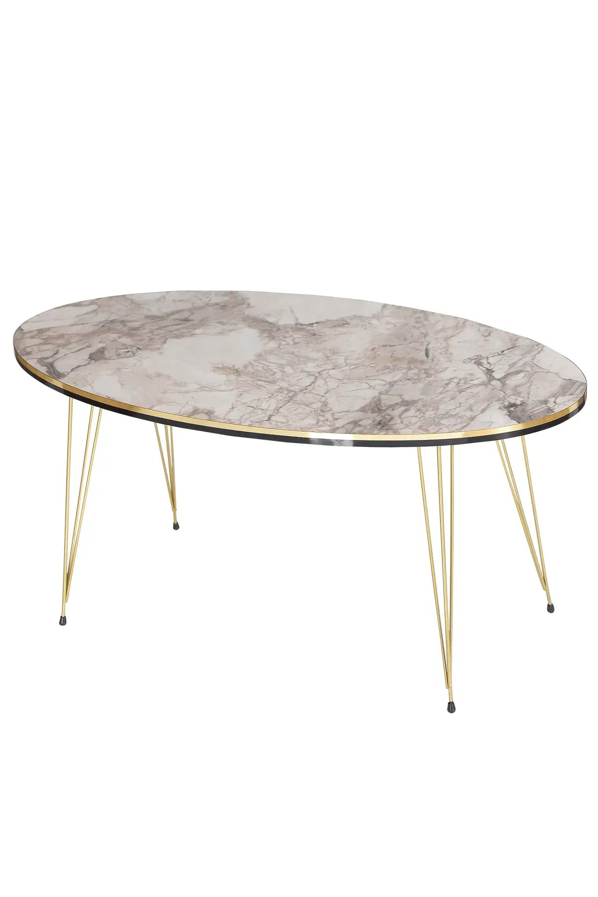 Modern Oval Coffee Table – Scandinavian Style with Gold Metal Legs, Easy Assembly Living Room Furniture