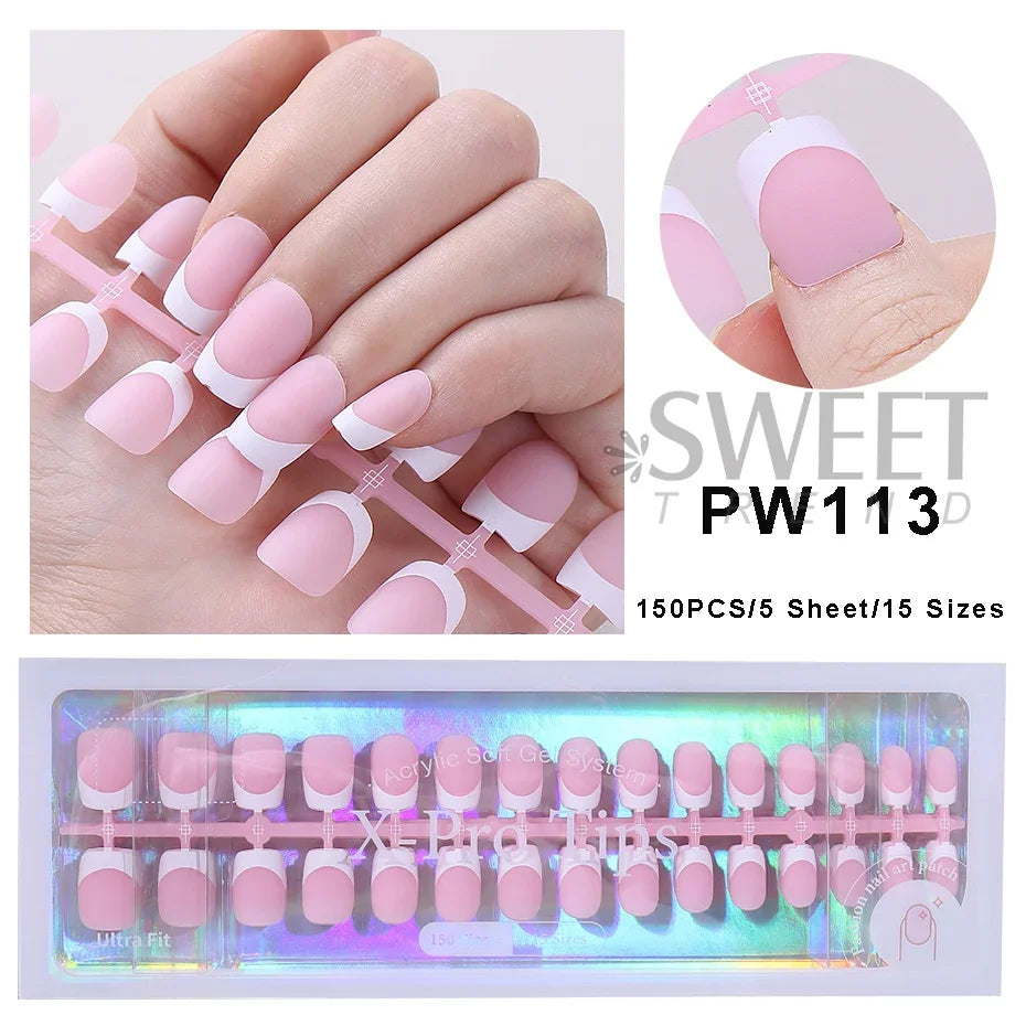 150–160pcs Short Square Press-On Nails – Soft Gel False Nail Tips for Manicure, Y2K Style Artificial Nails for Women