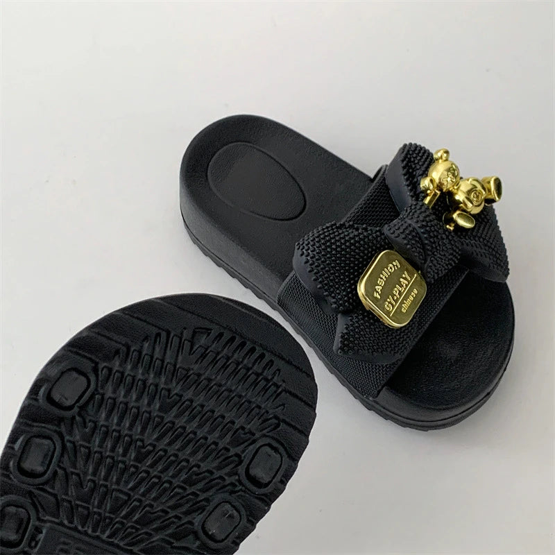 Fashion Girls’ Slippers – Simple Children’s Shoes with Thick Soles, Anti-Slip Design