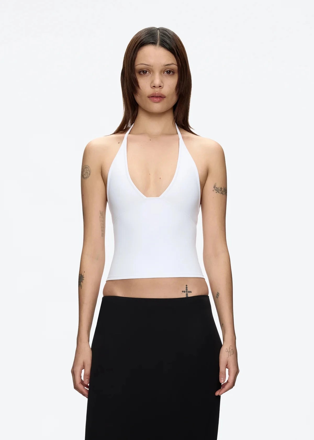 Women’s Halter Neck Tank Top – Deep V-Neck, Slim Fit, Cropped Sleeveless Camisole, Retro Style