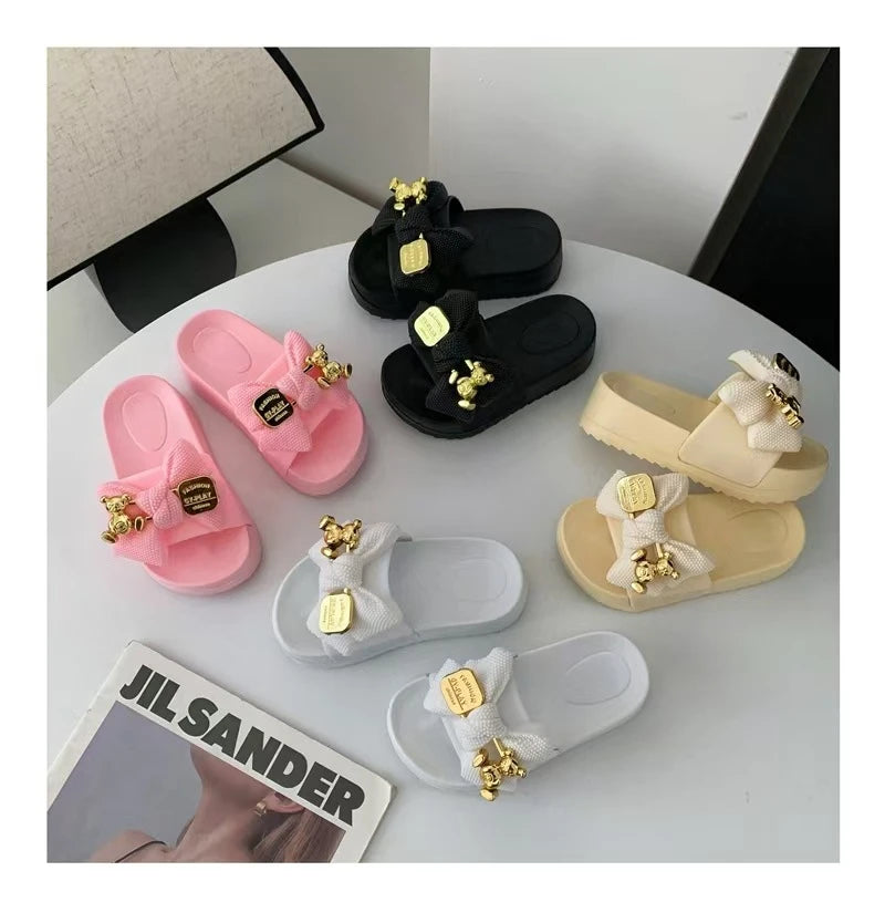 Fashion Girls’ Slippers – Simple Children’s Shoes with Thick Soles, Anti-Slip Design