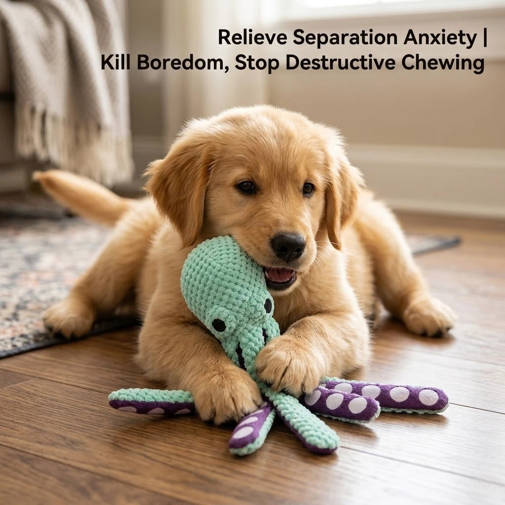Plush Pet Chew Toy with Octopus and Food Designs