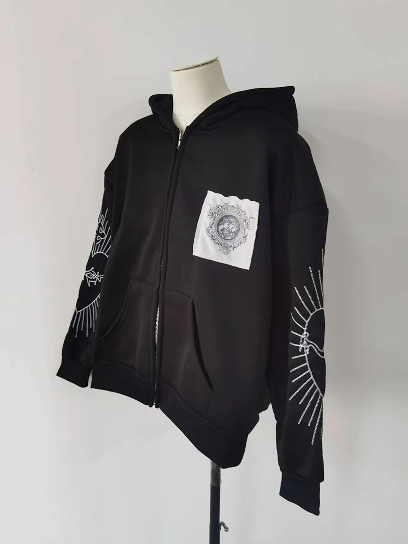 Korean Fashion Printed Short Hoodie – Versatile Zip-Up Cardigan Jacket for Men