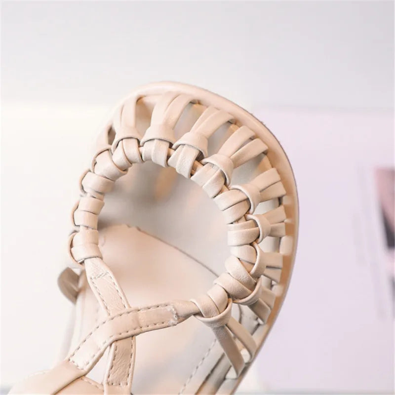 2025 New Summer Children Sandals Leather Cut-out Kids Sandals Soft Sole Non-slip Beach Shoes Fashion Girls Sandals 26-37