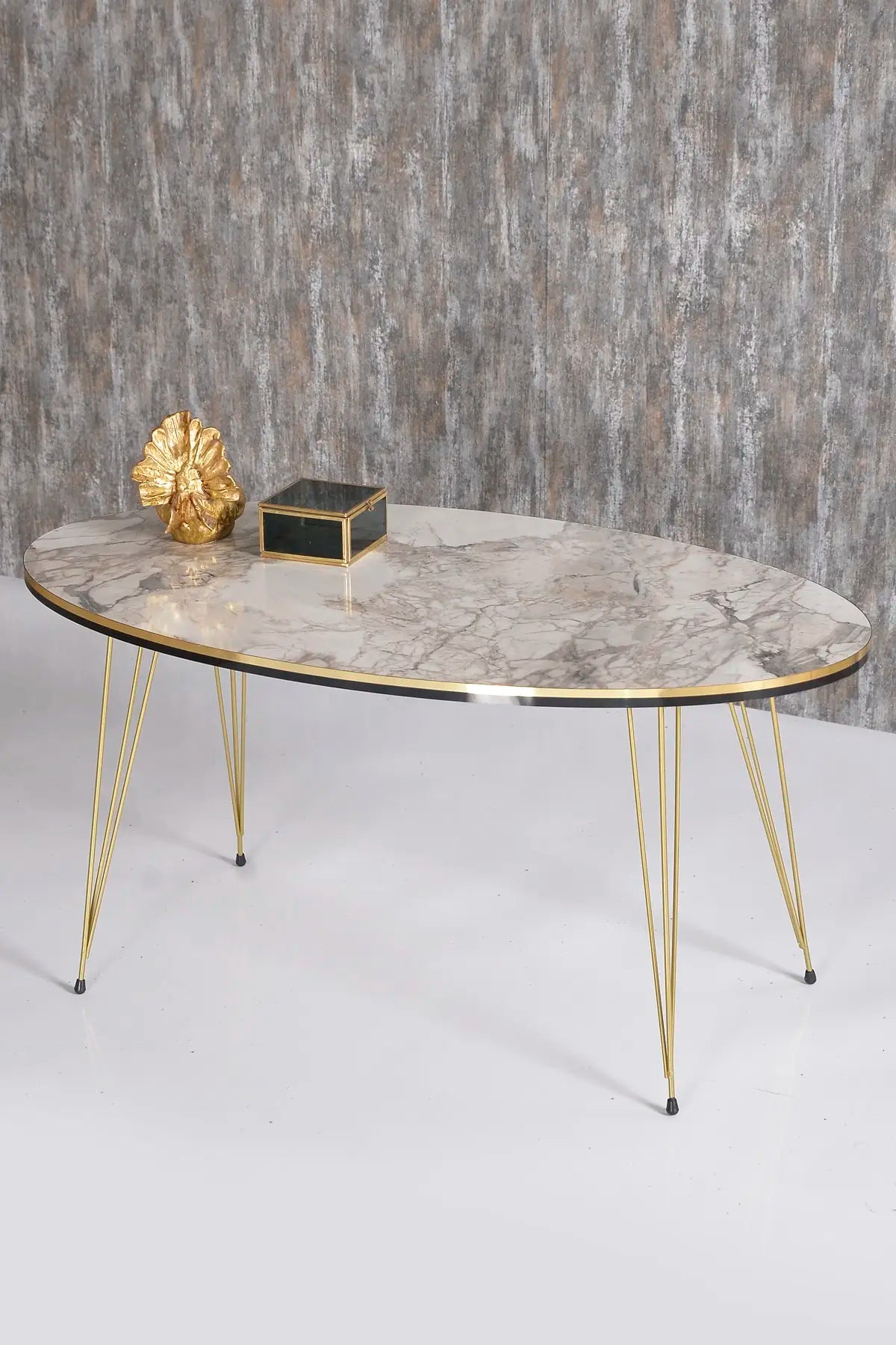 Modern Oval Coffee Table – Scandinavian Style with Gold Metal Legs, Easy Assembly Living Room Furniture