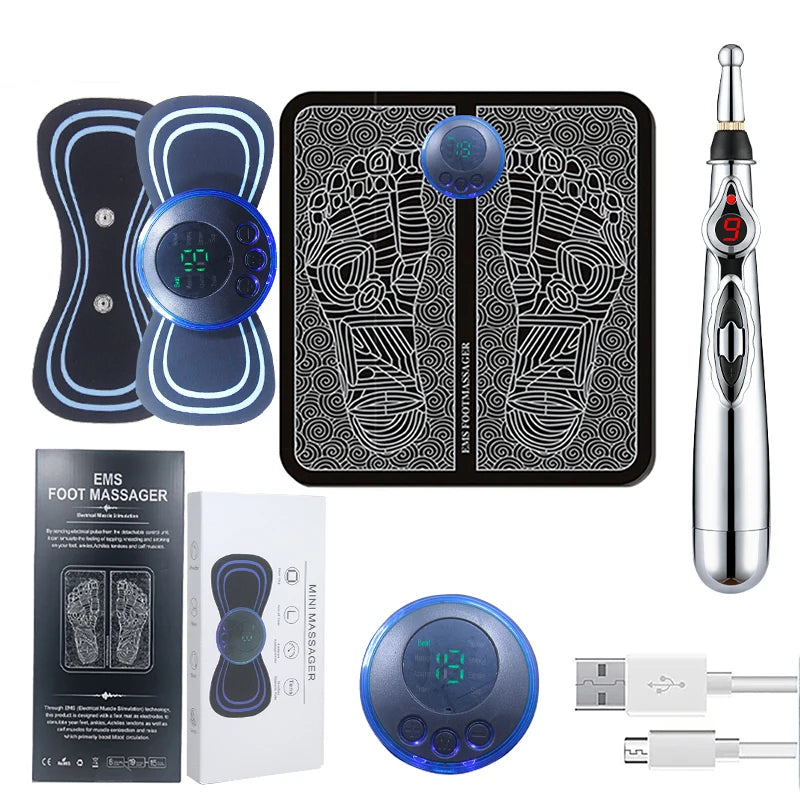 Compact Full Body Massage Set – Foot Pad, Precision Massage Pen & Adhesive Patch for Neck, Back & Targeted Relief