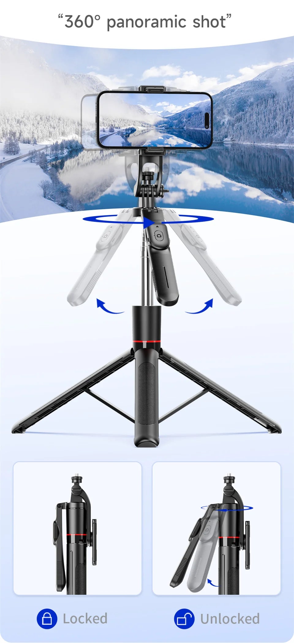 Wireless Selfie Stick Tripod with Bluetooth Remote and Fill Light