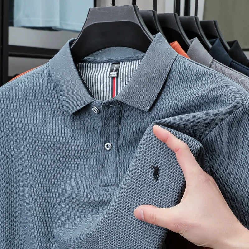 Men’s 100% Pure Cotton Breathable Short Sleeve Polo Shirt – Luxury Embroidered, Loose Fit Casual & Summer Business Wear