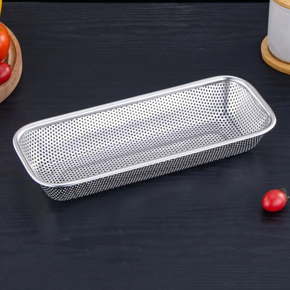 Stainless Steel Square Mesh Drain Basket Drain Basket 3 Size Vegetable Washing Basin Hollow Out Space-saving