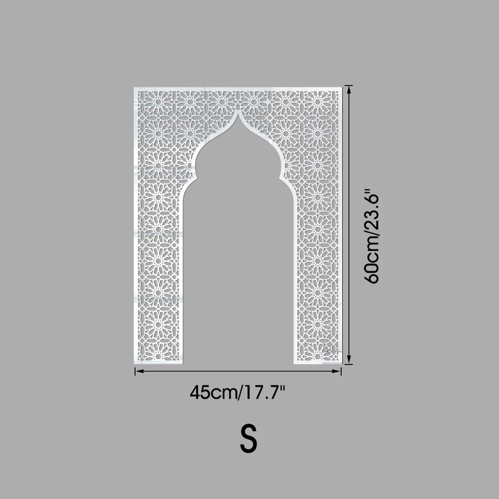 Islamic Arch Mirror Wall Sticker – Gold Acrylic 3D Mosque Frame Decal with Geometric Pattern for Ramadan & Eid Decor