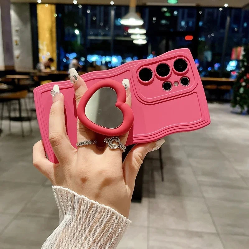 Mirror Love Heart Bracket Phone Case for Samsung Galaxy