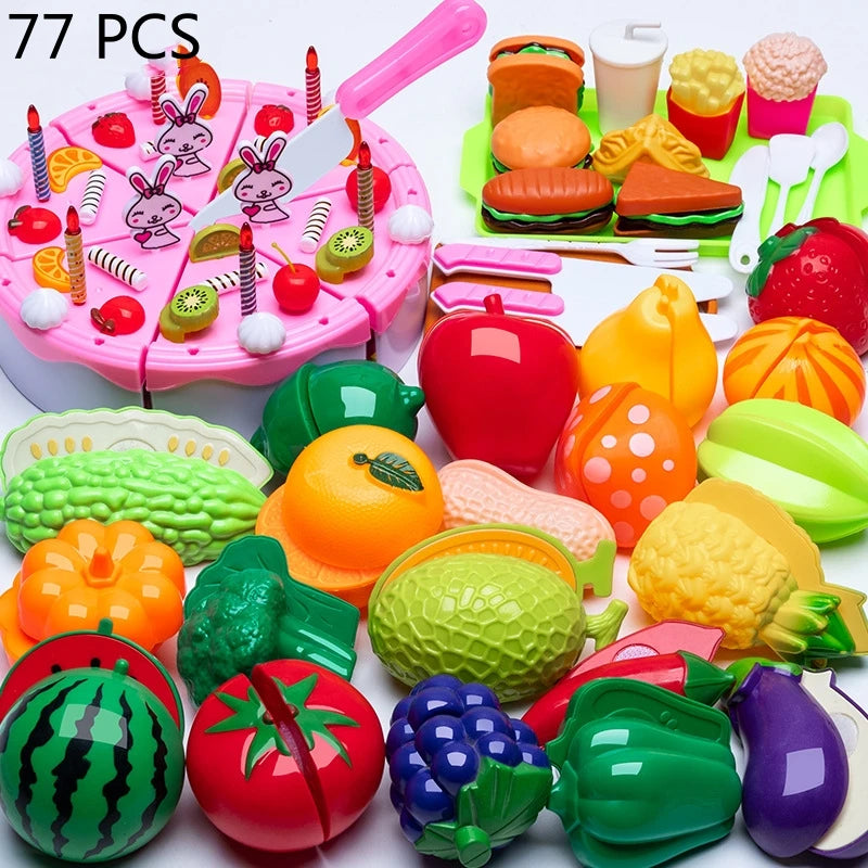 DIY Fruit & Vegetable Cutting Toy Set for Kids – Pretend Play Kitchen Food, Interactive Parent-Child Game, Birthday Gift