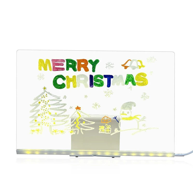 LED Acrylic Drawing Board for Kids – Glow Erasable Writing & Doodle Board with Stand, Reusable Memo Board, DIY Creative Toy, 7 Color Marker Pens