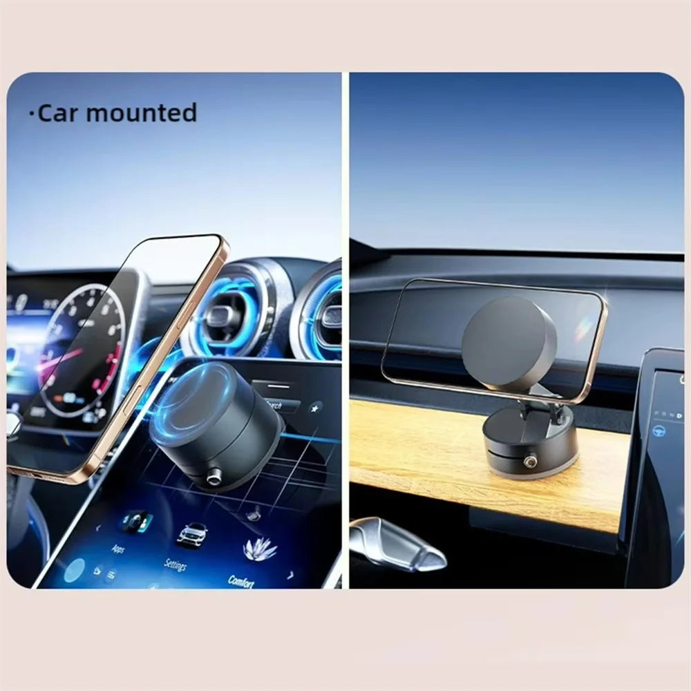 Magnetic Car Phone Holder – Foldable Dashboard Stand with 360° Rotation and Suction Cup Mount