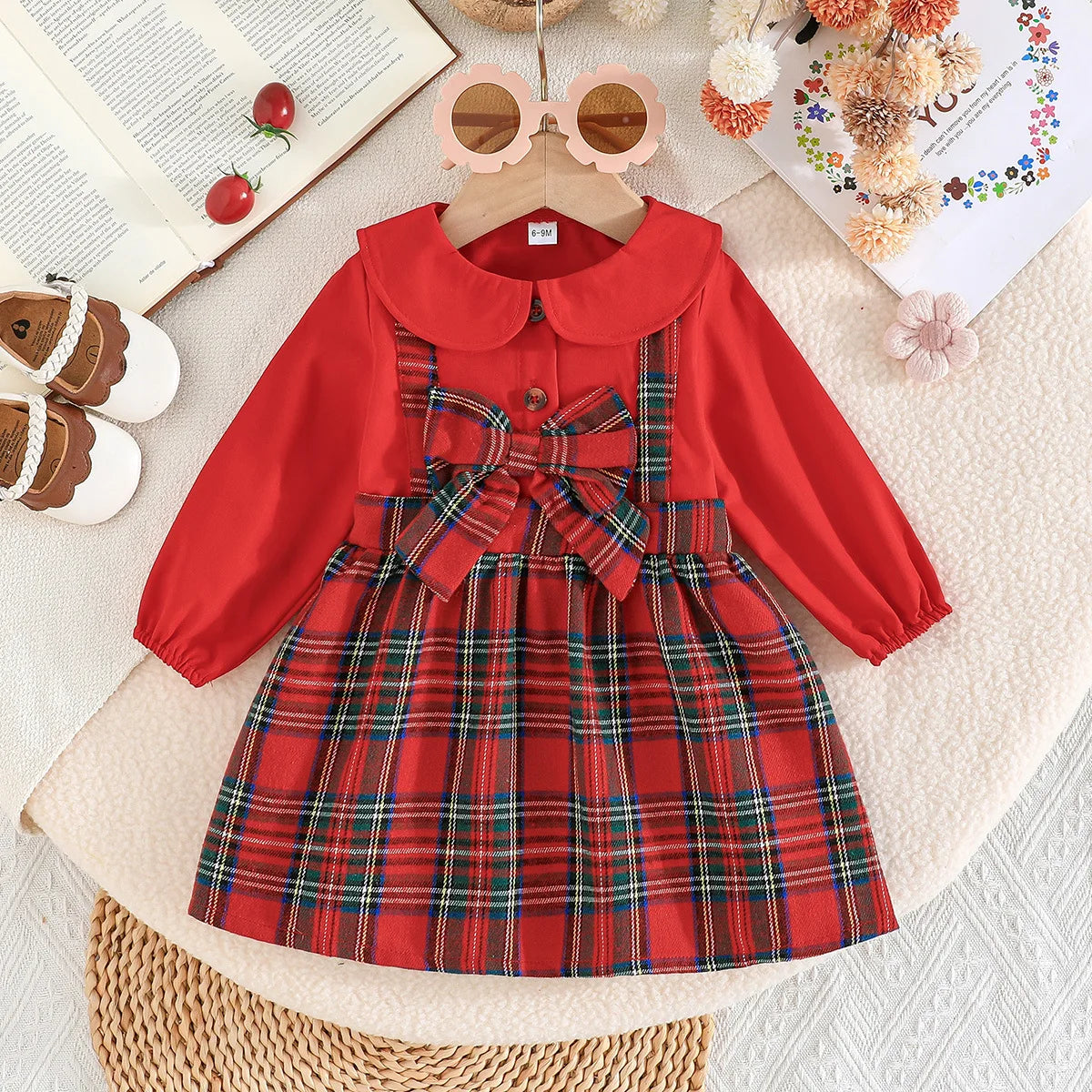 Baby Girl New Year Dress – Green Christmas Tree Print Outfit, “My First New Year” Costume for Newborns & Toddlers