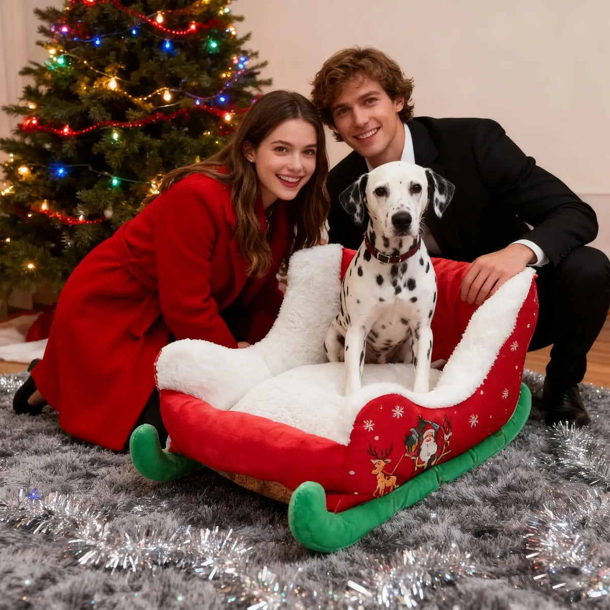 Christmas Sleigh-Shaped Cat and Dog Bed with Soft Plush Lining and Raised Sides, Festive Indoor Pet Sleeping Nest