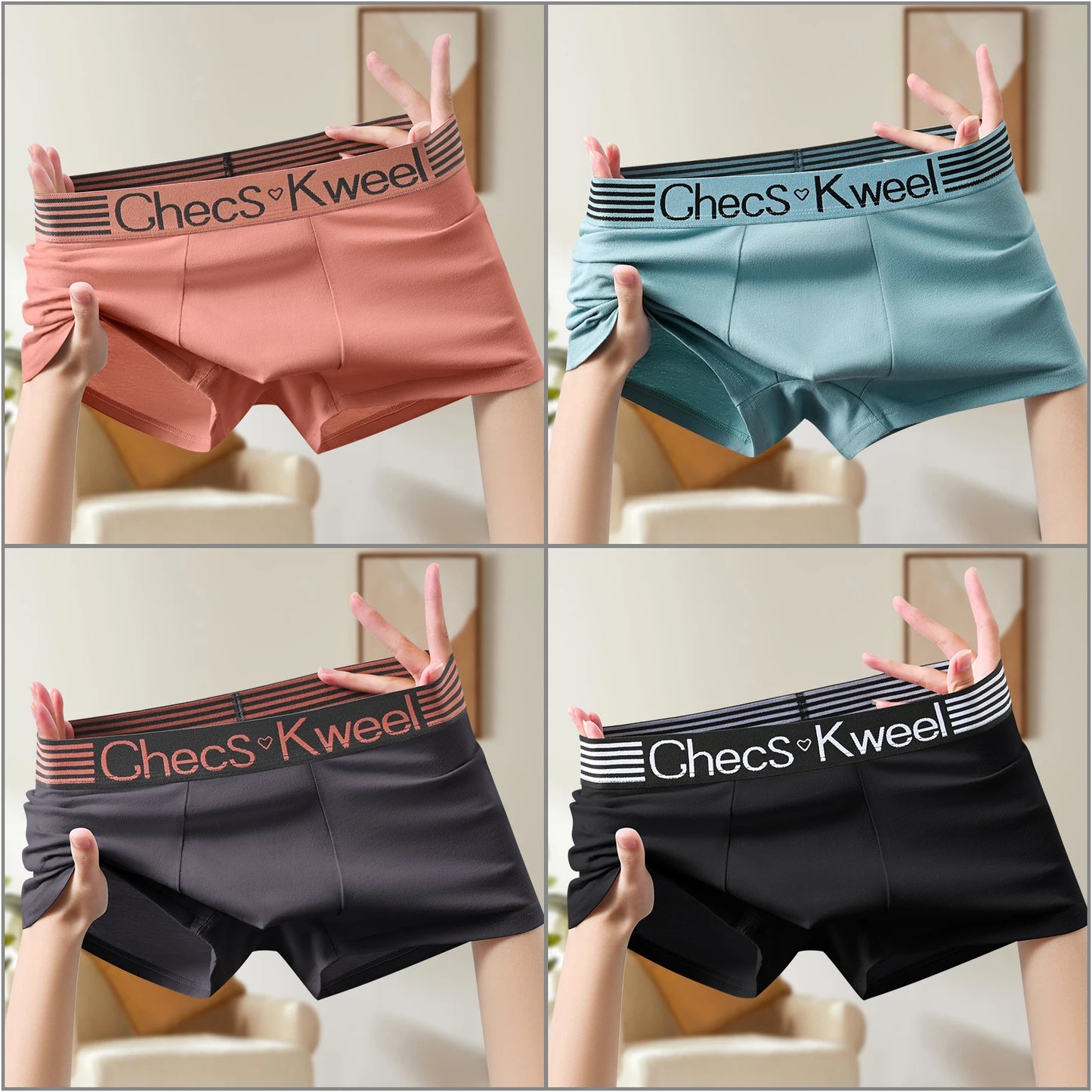 4-Pack Men's Cotton Boxer Shorts with Print Design