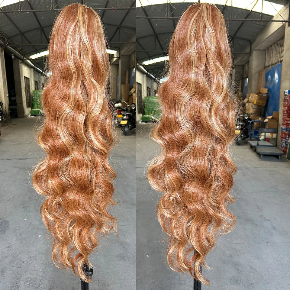 28-Inch Synthetic Drawstring Ponytail – Ombre Brown & Piano Blonde Body Wave, 180g Heat-Resistant Hair Extension
